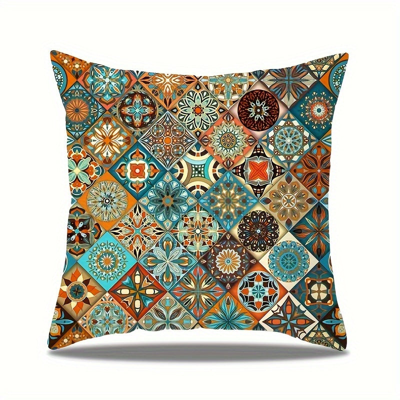 Funda de cojín estilo bohemio con mandala de 45cm, doble cara, poliéster para decoración de sofá y cama