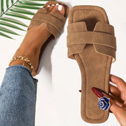 Women's Brown Slide Sandals with Gold Chain Ankle Strap, Open Toe