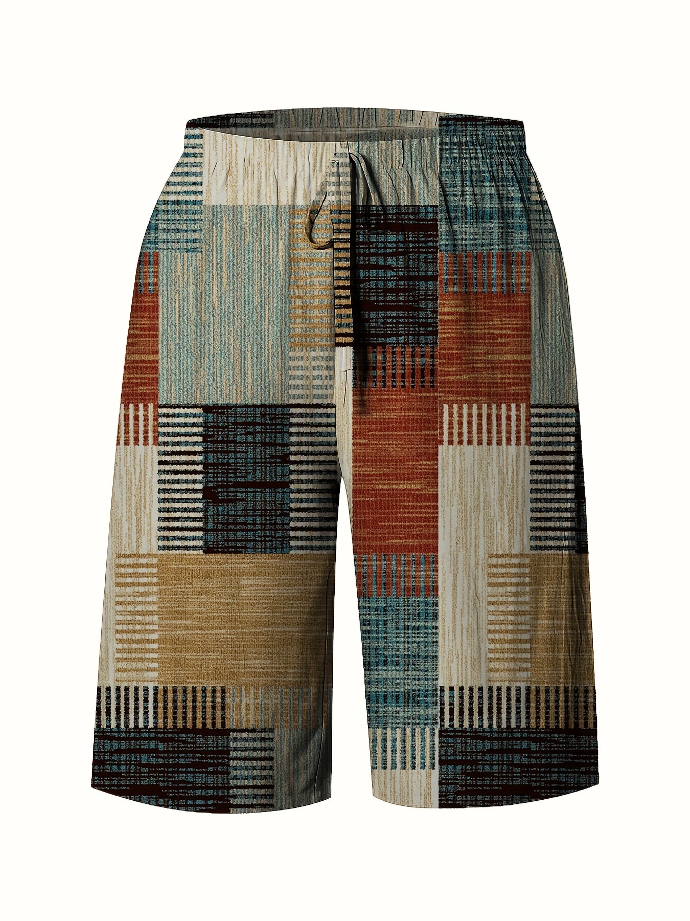 Women's Plus Size Bohemian Plaid Bermuda Shorts Navy Blue Elastic Waist Summer Vacation