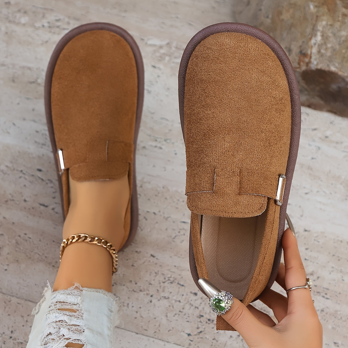 Women's Fabric Loafers with Buckle and Sequin Accent All-Season Slip-On Shoes