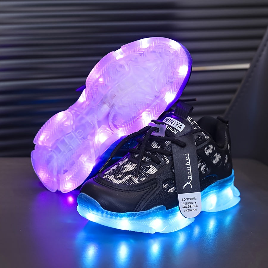 LED Sneakers for Kids and Adults Black White Blue Glow Breathable Comfortable Casual Shoes