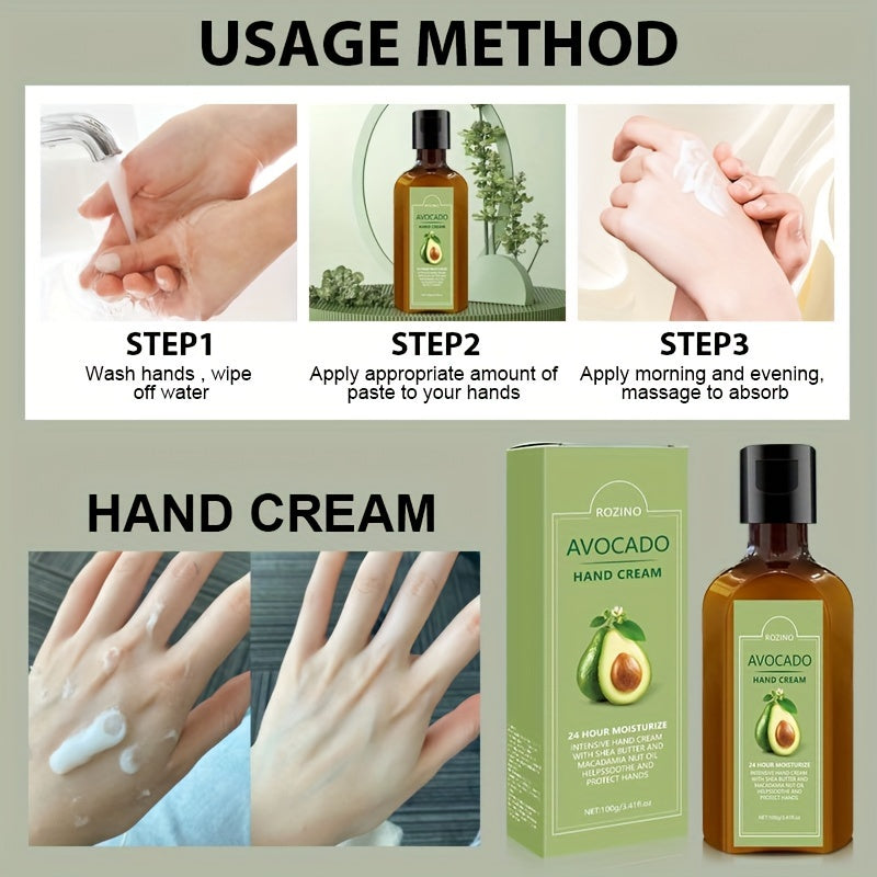 Avokado qo‘l kremi 100g Ultra-moisturizing, aromatsiz, glitserin, E vitamini, quruq qo‘llar uchun