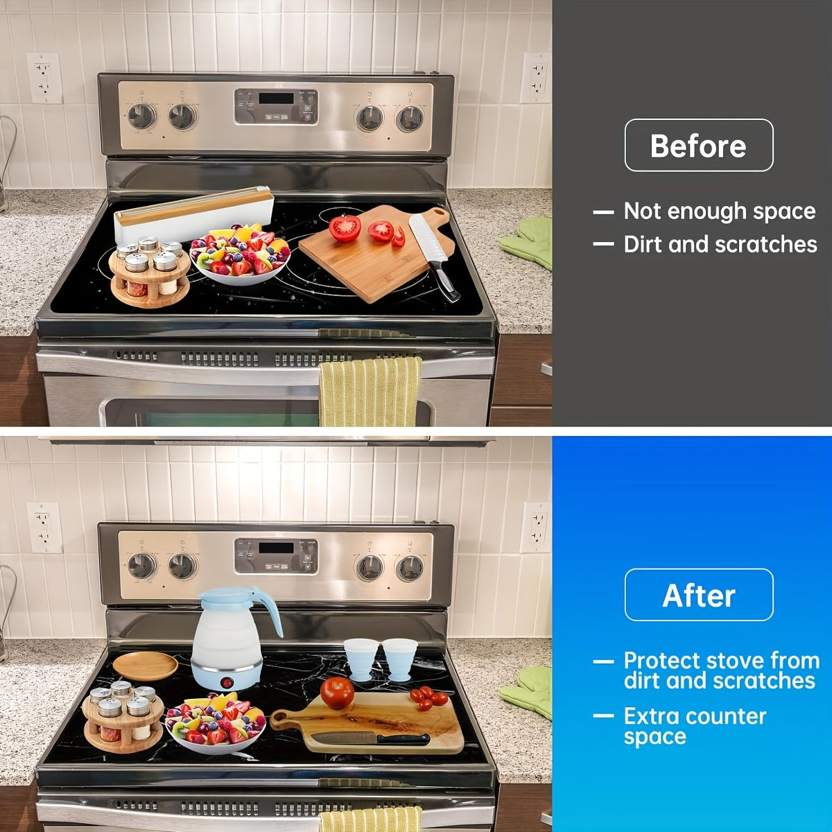 Black Marble Stove Top Cover 72.39x52.07cm Heat-Resistant Glass Protector