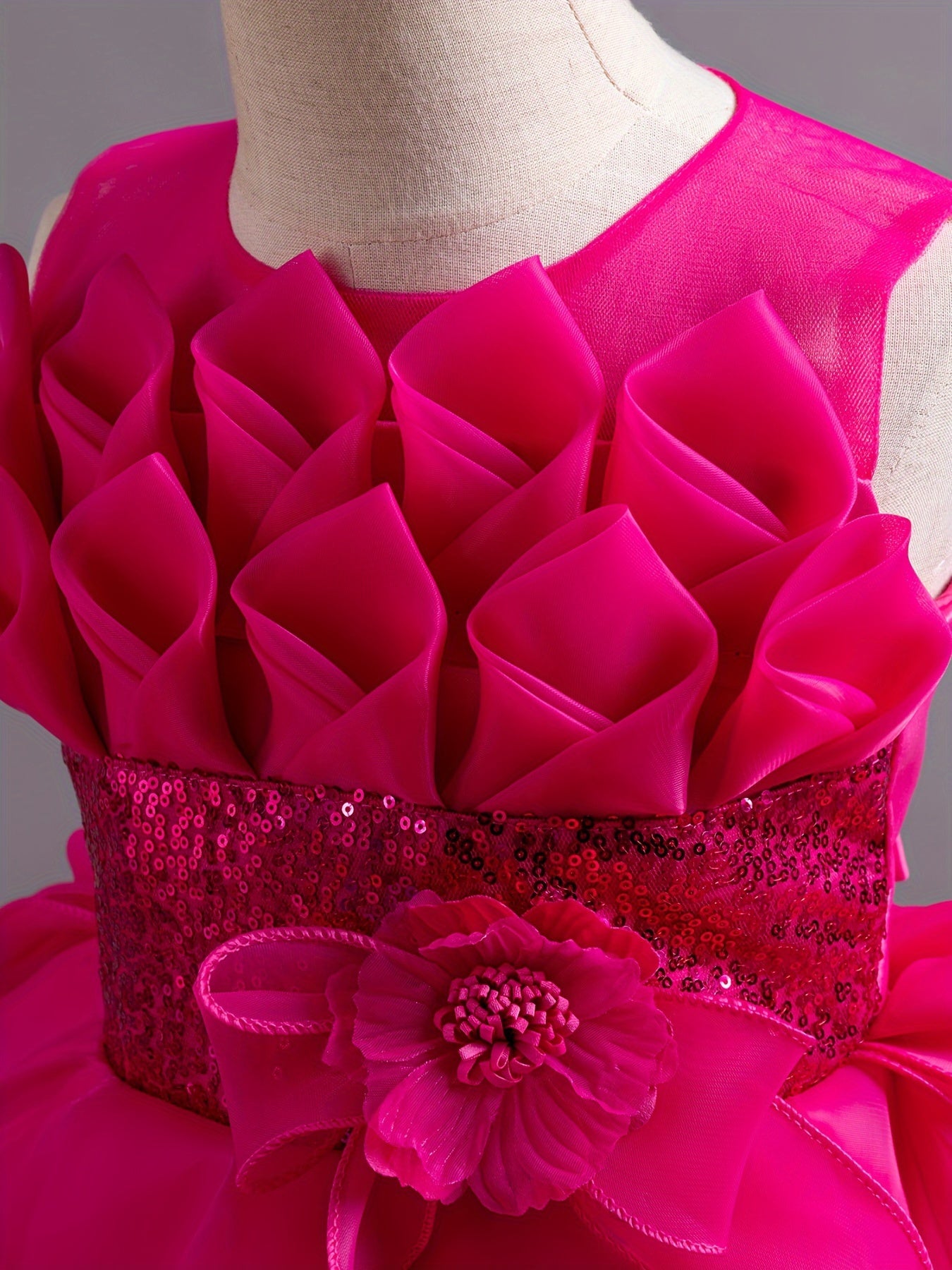 Girls Sequin Cake-Style Dress for Performance Weddings Graduation Princess Fluffy Toddler