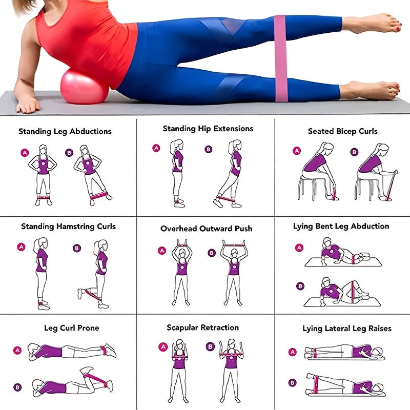 Qarshilik lentasi to'plami 5 daraja mashq lentasi oyoqlar, glutes, yoga, Pilates uchun