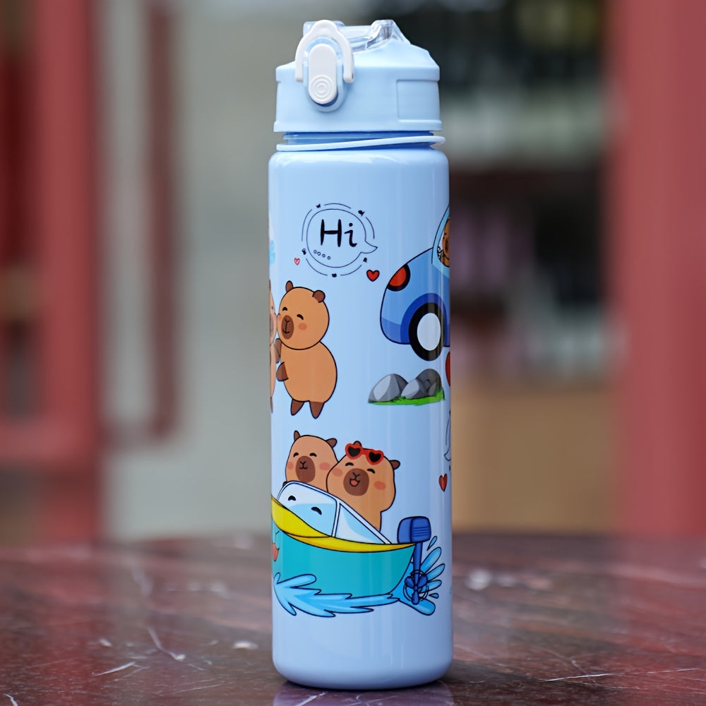 Kids Cartoon Water Bottle 21oz Leak-Proof Flip Cap Straw PVC-Free Plastic