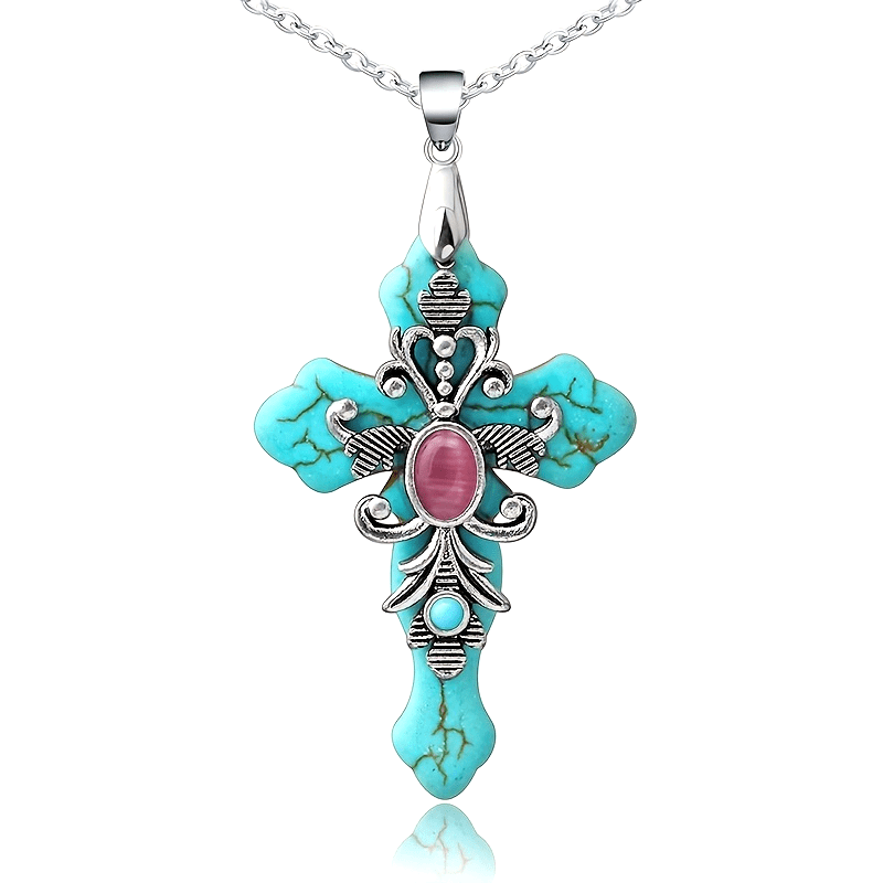 Ayollar uchun diniy ramz sovg‘asi sifatida turkuaz rangli xoch pendants zargarlik buyumlari