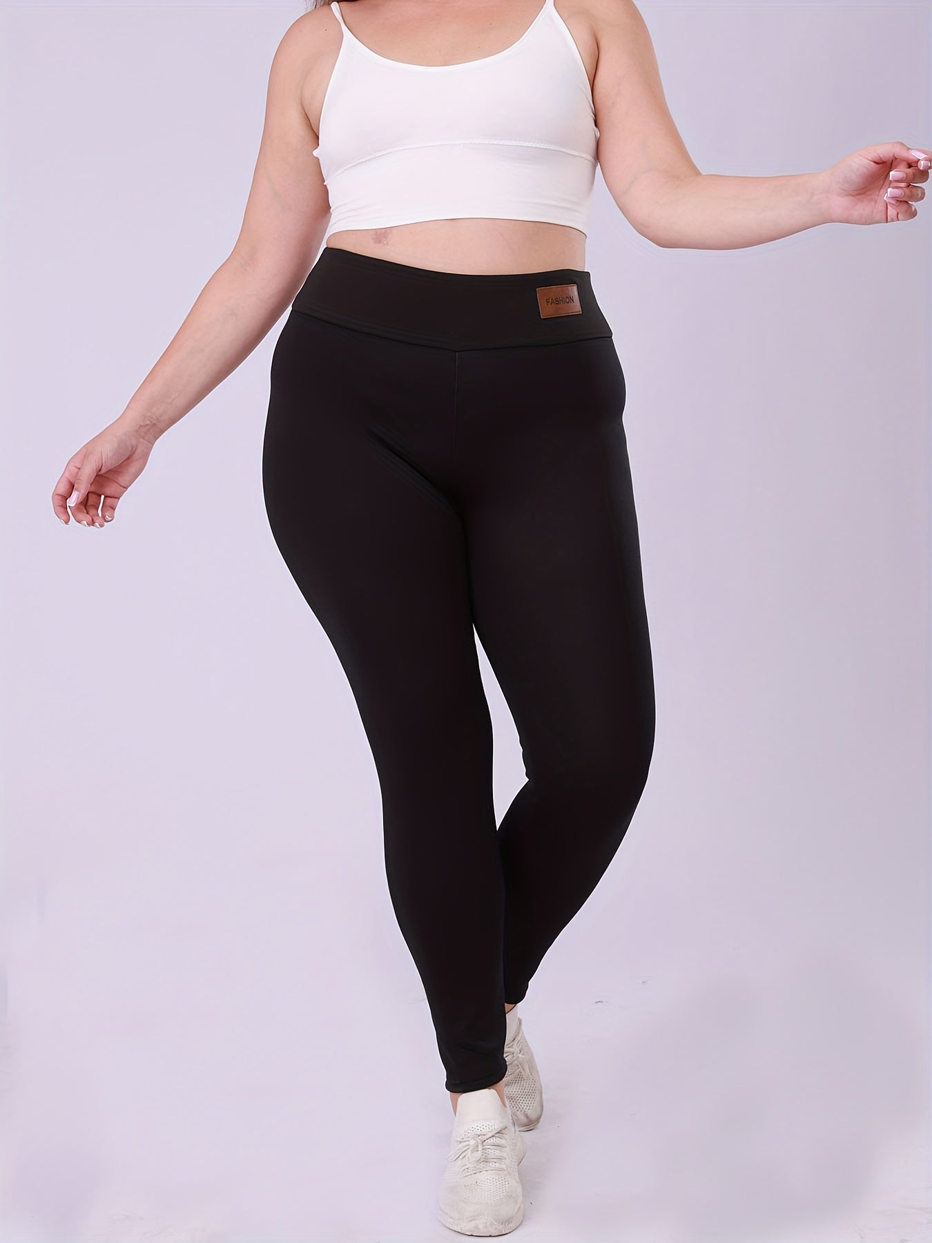 Leggings de cintura alta con forro de felpa para mujer, color negro, cálidos, elásticos, para clima frío