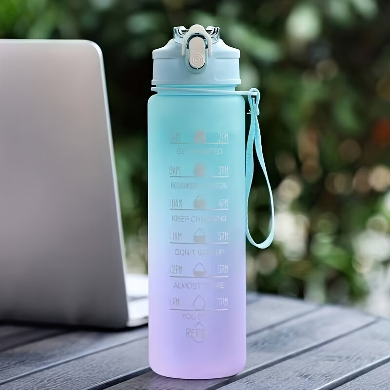 Pink Water Bottle with Straw and Time Marker for Women, Fitness, Daily Use