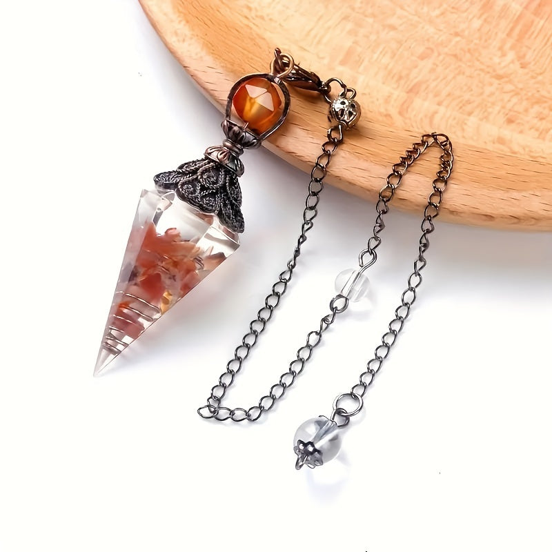7 Chakra Crystal Stone Pendant with Faceted Life Tree Design for Divination and Wizardry