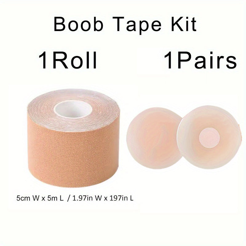 Breathable Breast Lifting Tape with Nipple Pasties for Strapless Dresses and Lingerie
