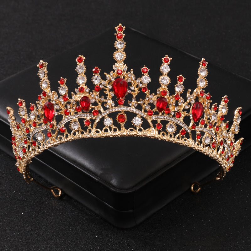 Red Crystal Tiaras for Women Prom Bridal Rhinestone Wedding Hair Accessories Crown