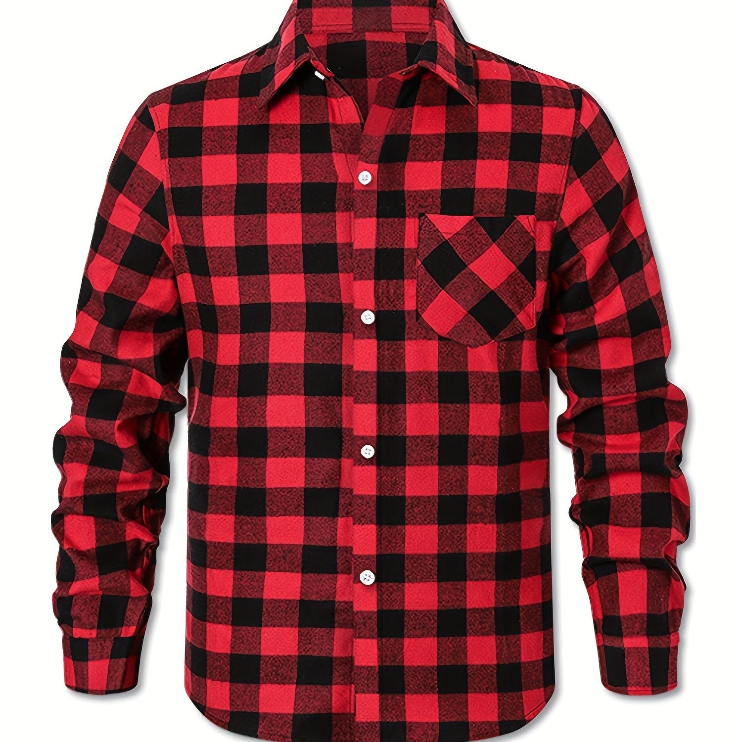 Men's Plus Size Gingham Flannel Shirt Casual Button Down Polyester Cotton