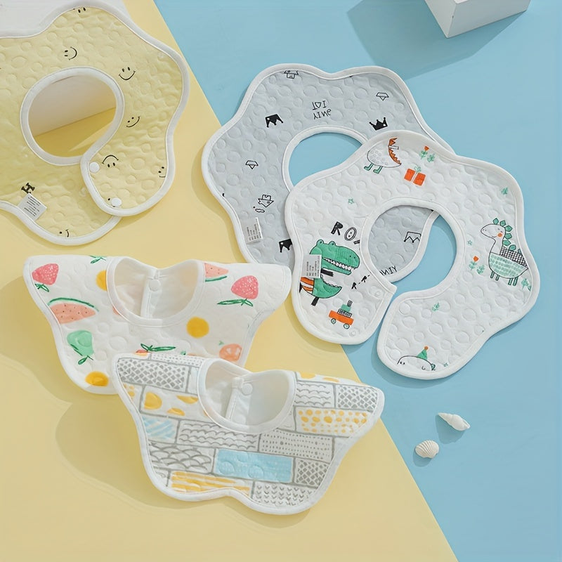 Set of 5 Soft Cotton Baby Bibs Waterproof Cartoon Designs for Feeding and Gifts