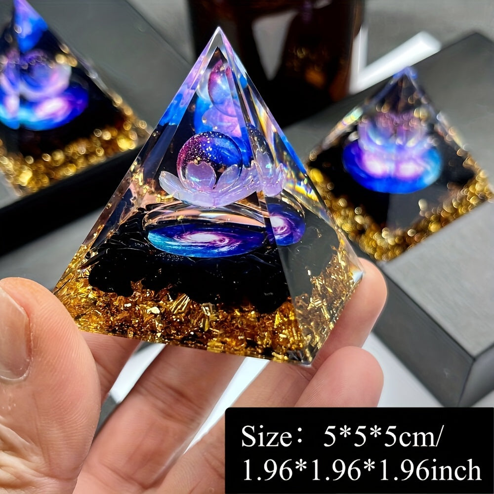 Pirámide de cristal de energía orgónica de piedra natural con copos de obsidiana para decoración de escritorio o coche