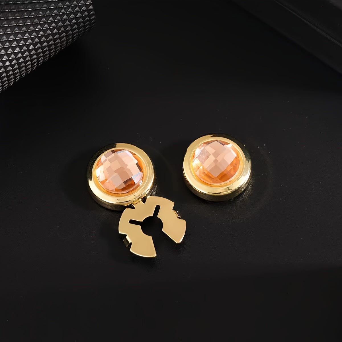Water Crystal Cufflinks with Multi-Cut Face Gold Plating Copper Base for Formal Wear