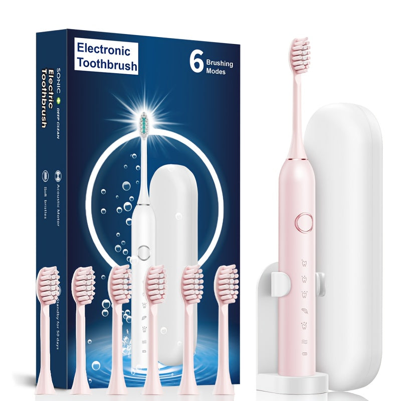 Cepillo de dientes eléctrico para parejas con cerdas suaves, recargable, con estuche de viaje, 6 modos