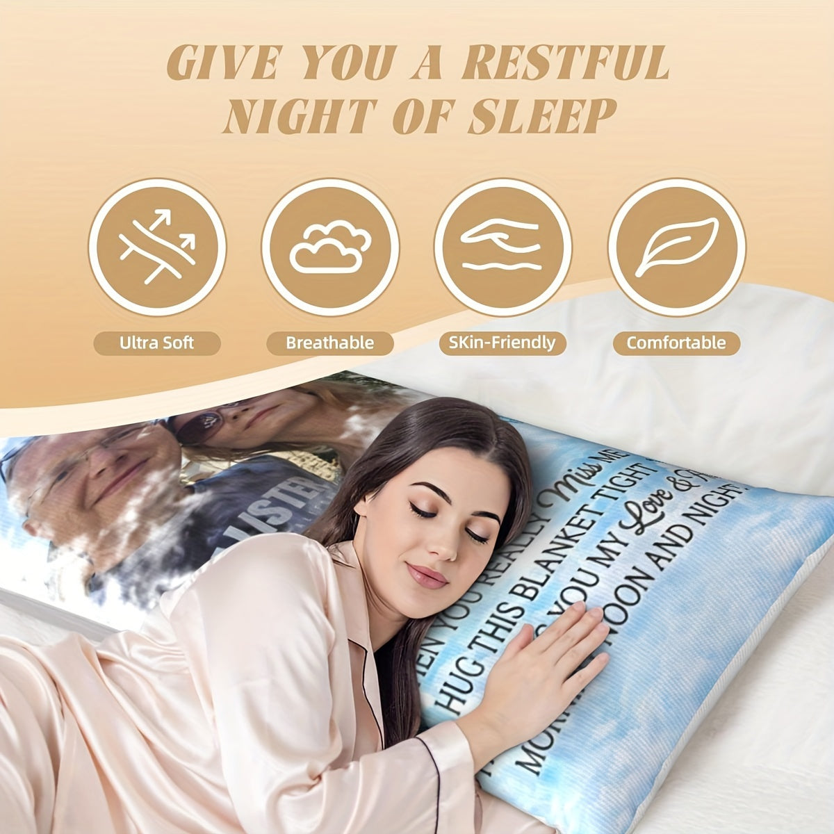Personalizable Plush Pillow Cover 50.8x137.2 cm with "A Hug from Heaven" Design for Sofa Bedroom Living Room