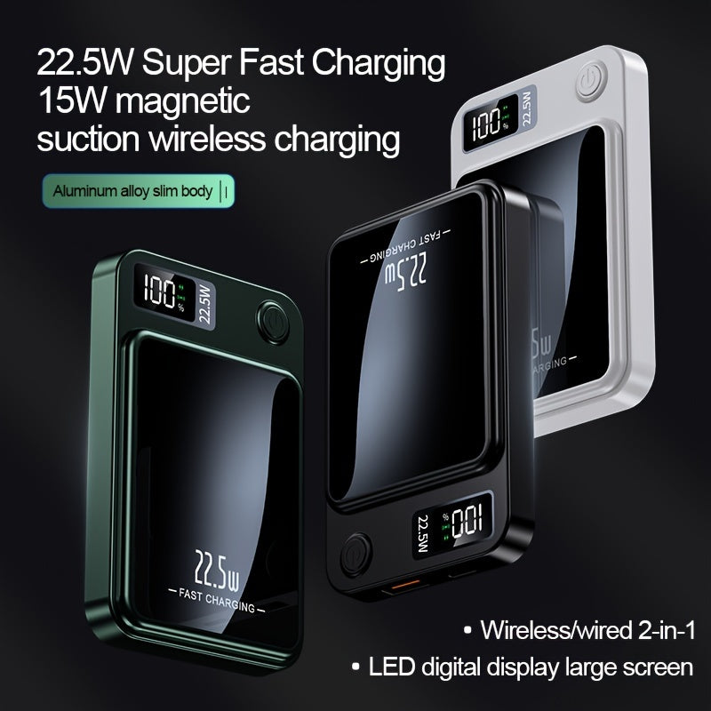 Banco de energía inalámbrico de 10000mAh con carga rápida 22.5W PD20W Pantalla LED para iPhone y Android