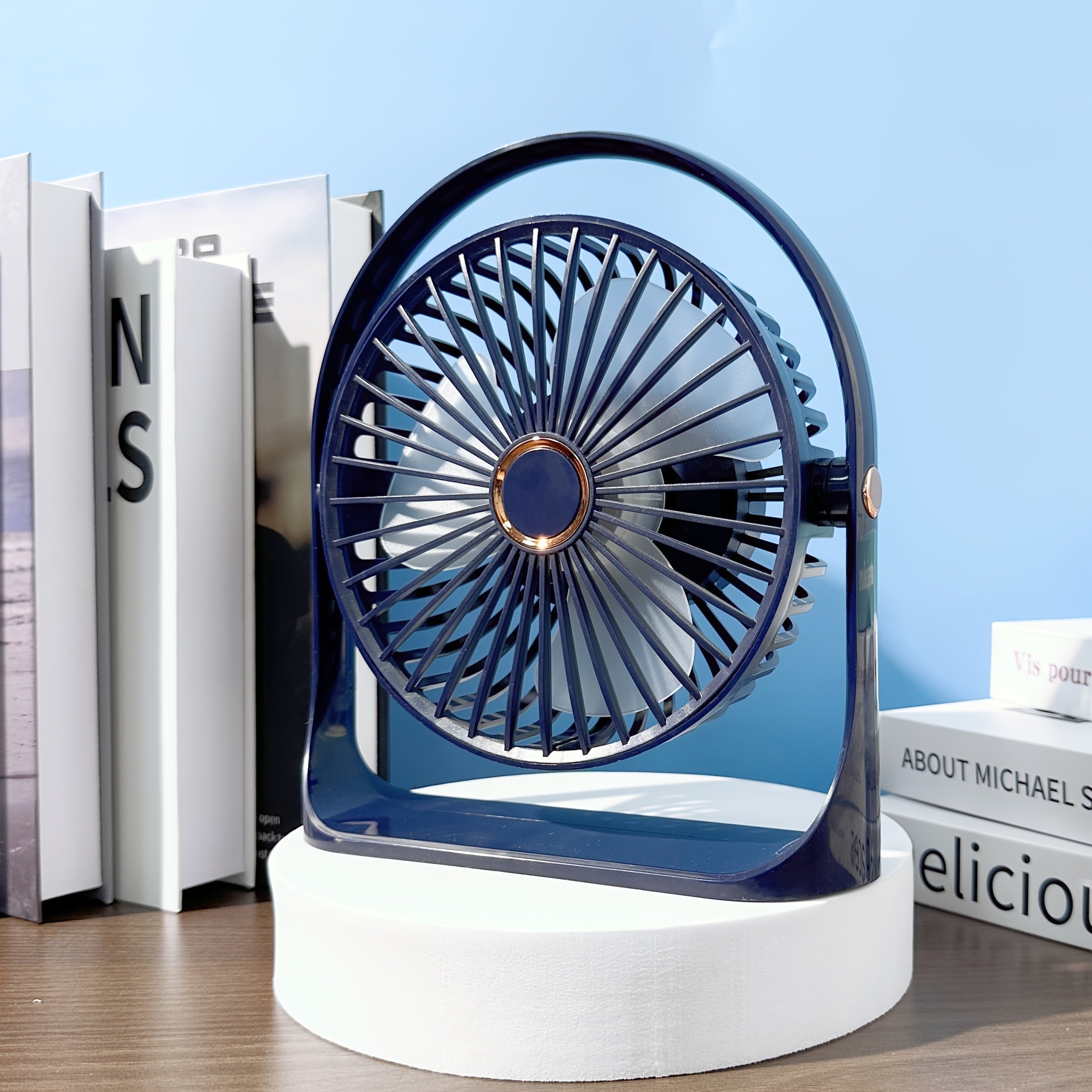 Portable USB Desk Fan with 5 Speeds, 360° Silent Operation, Rechargeable Battery