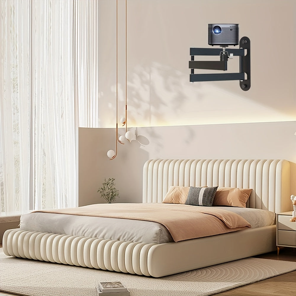 Soporte de proyector de pared plegable con 3 brazos giratorios ajustables para cine en casa, sala de estar, dormitorio