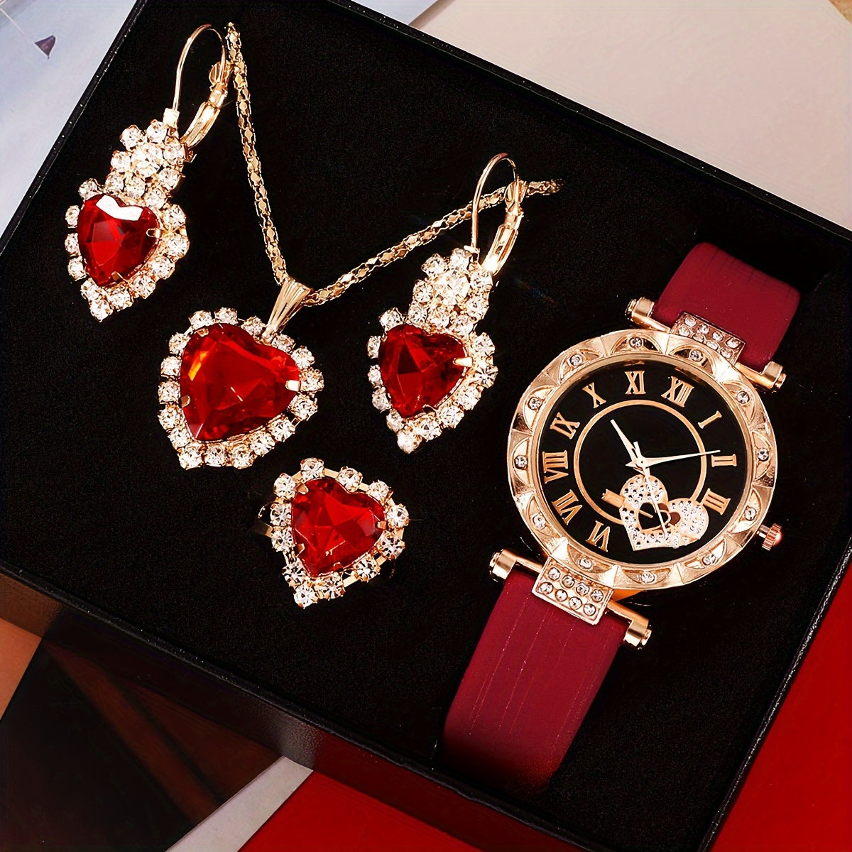 Women's Quartz Watch and Jewelry Set 5-Piece Gift for Valentine's Day Easter Ramadan Birthday Mother's Day Eid