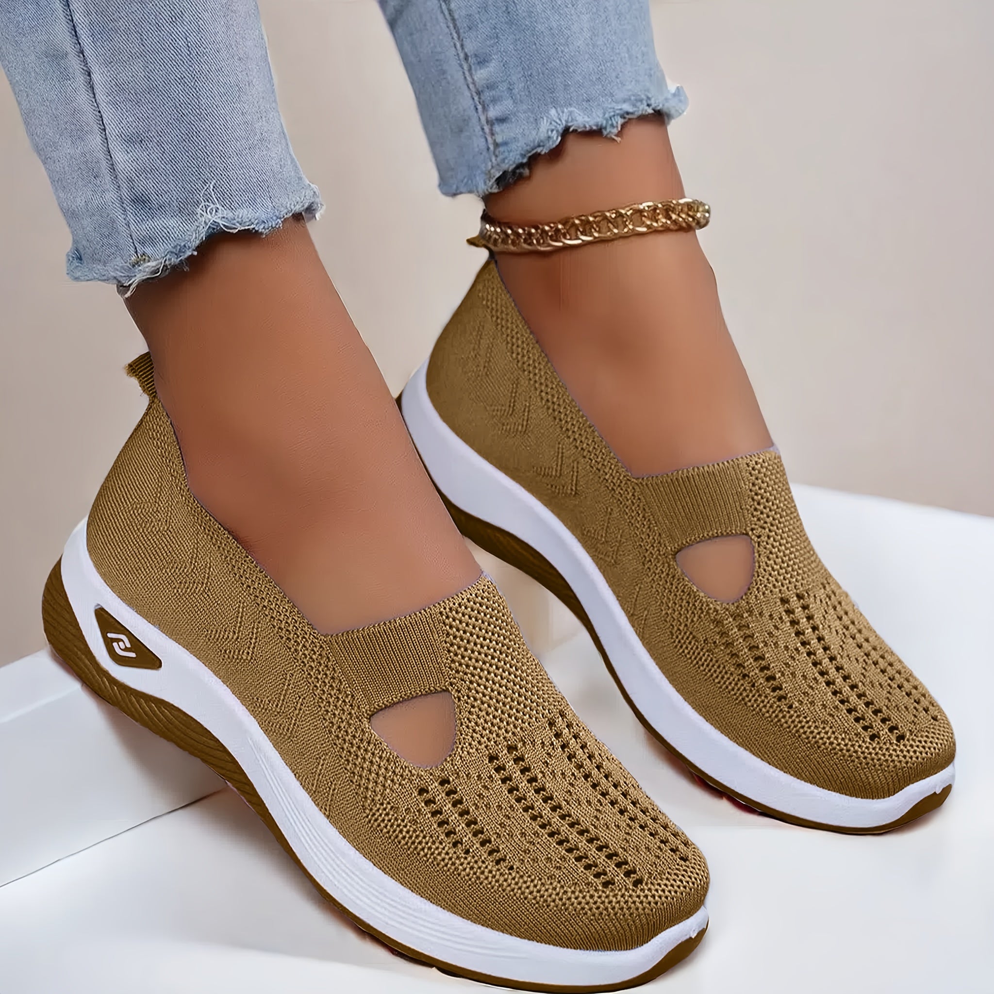 Women's Lightweight Knitted Sneakers with PVC Sole and Fabric Insole All-Season Slip-On