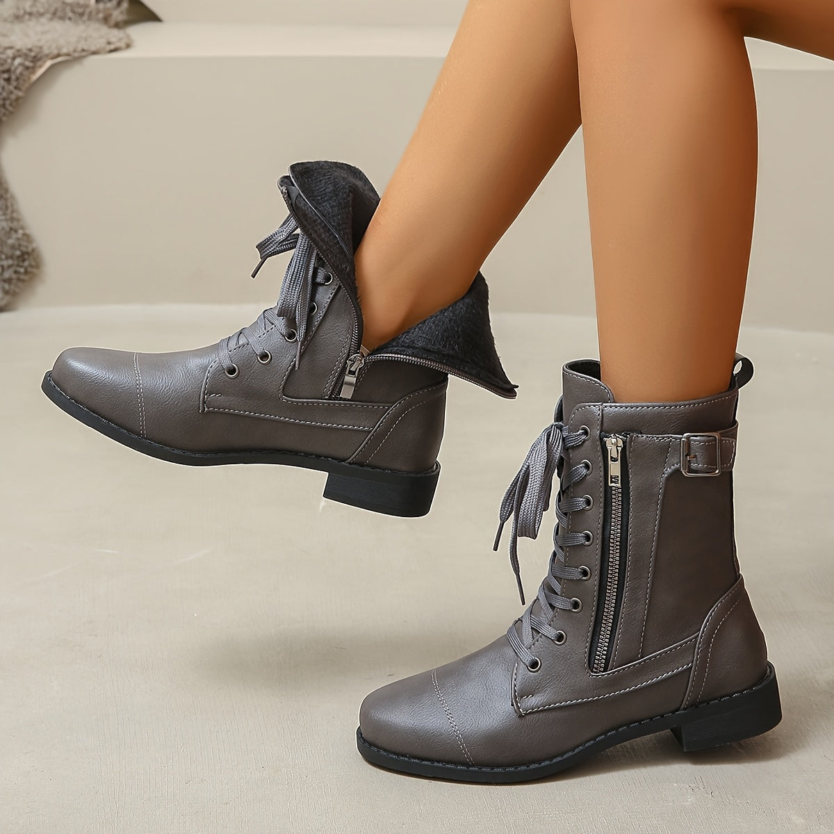 Women's Western Knee-High Boots Retro PU Pull-On Round Toe Cowgirl Festival Shoes