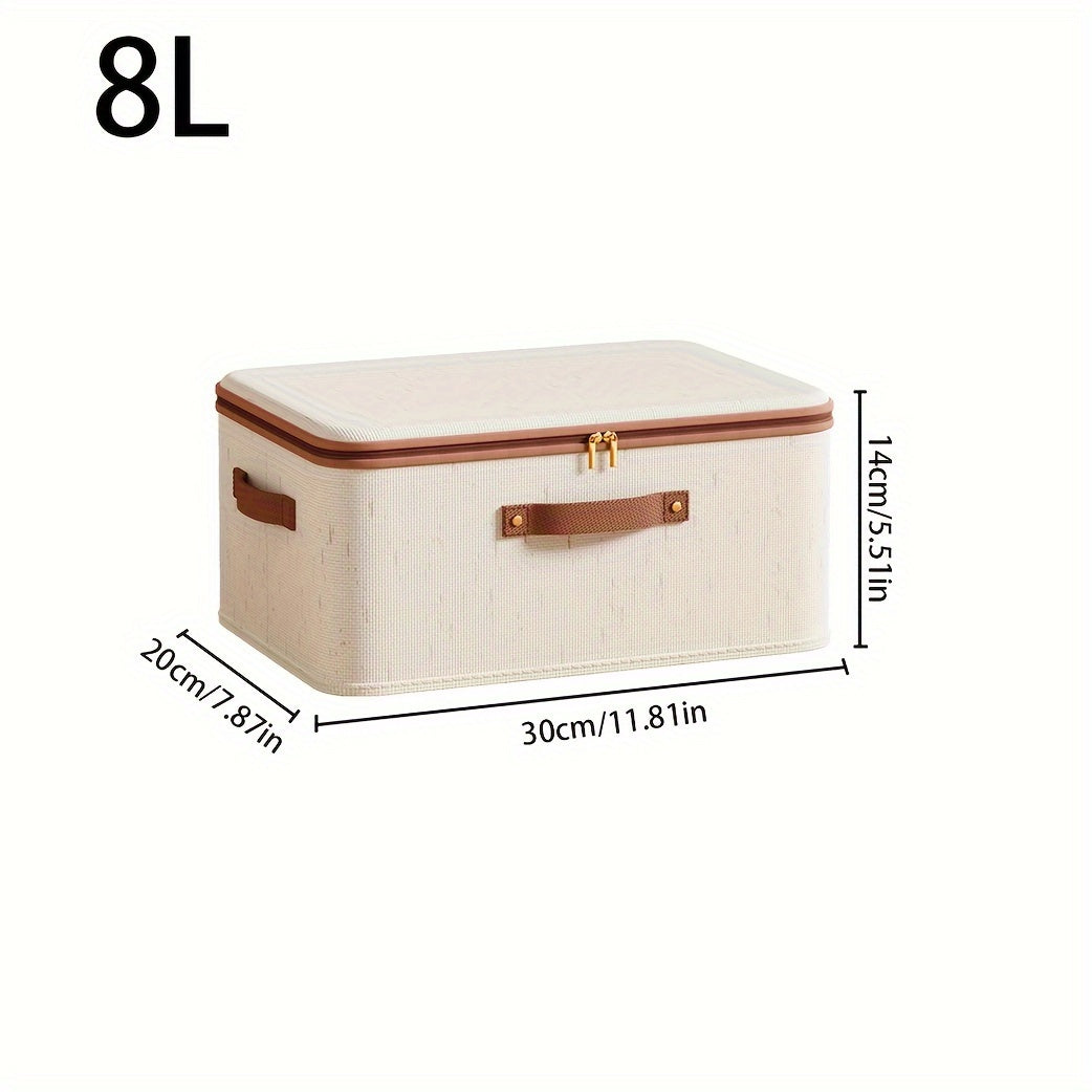 Champagne Fabric Storage Box with Lid Zipper Organizer for Clothes and Blankets Under Bed Dustproof Portable