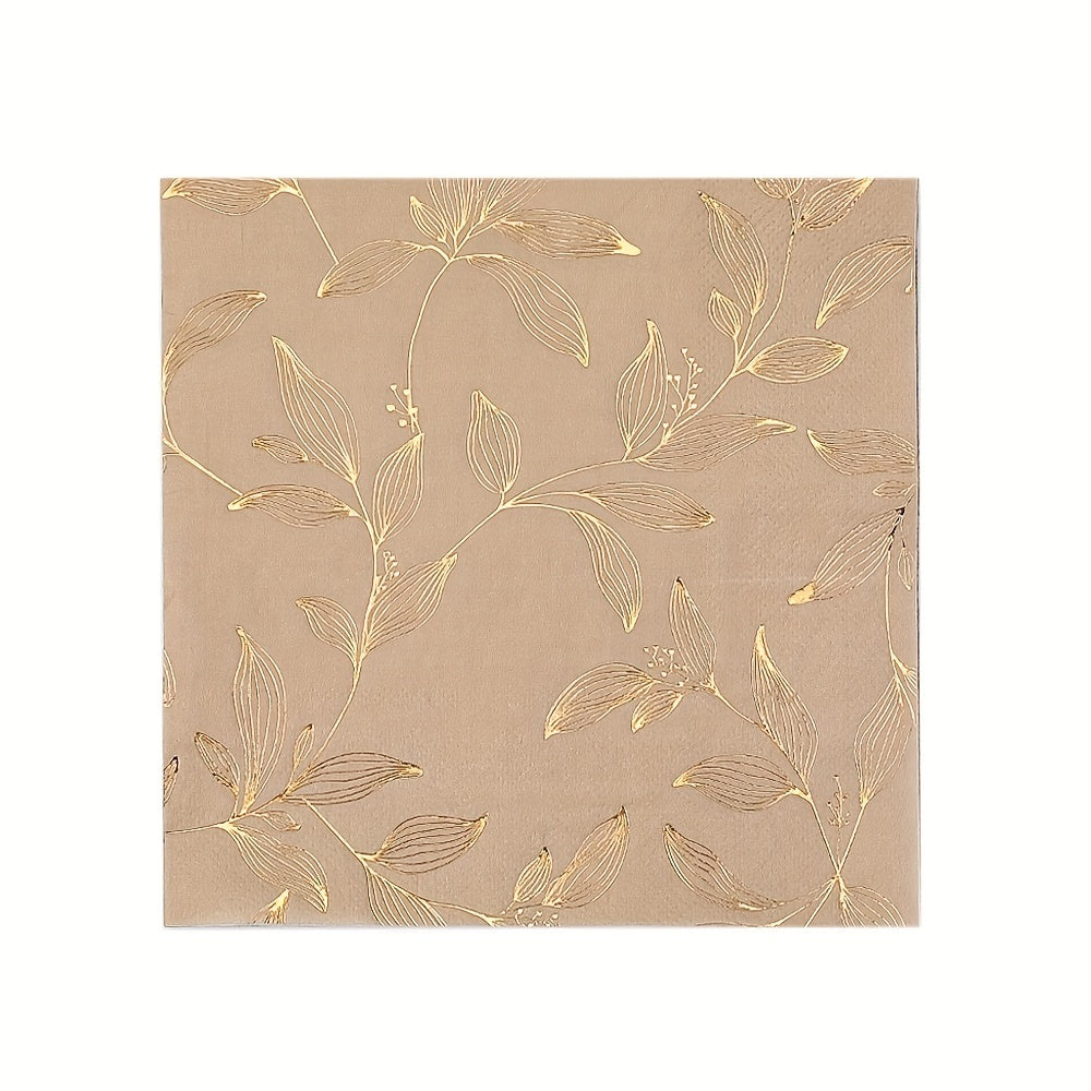 20 Golden Leaf Disposable Napkins 2-Ply Square 33cm for Parties Dinners Restaurants