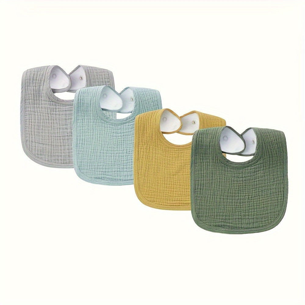 Set of 4 Unisex Baby Cotton Drool Bibs with Snap Closure for Teething and Drooling