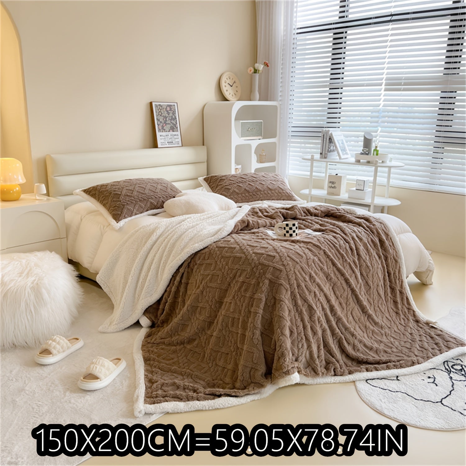 Blue Cable-Knit Fleece Blanket 150x200cm or 200x230cm for Bedroom Living Room Camping