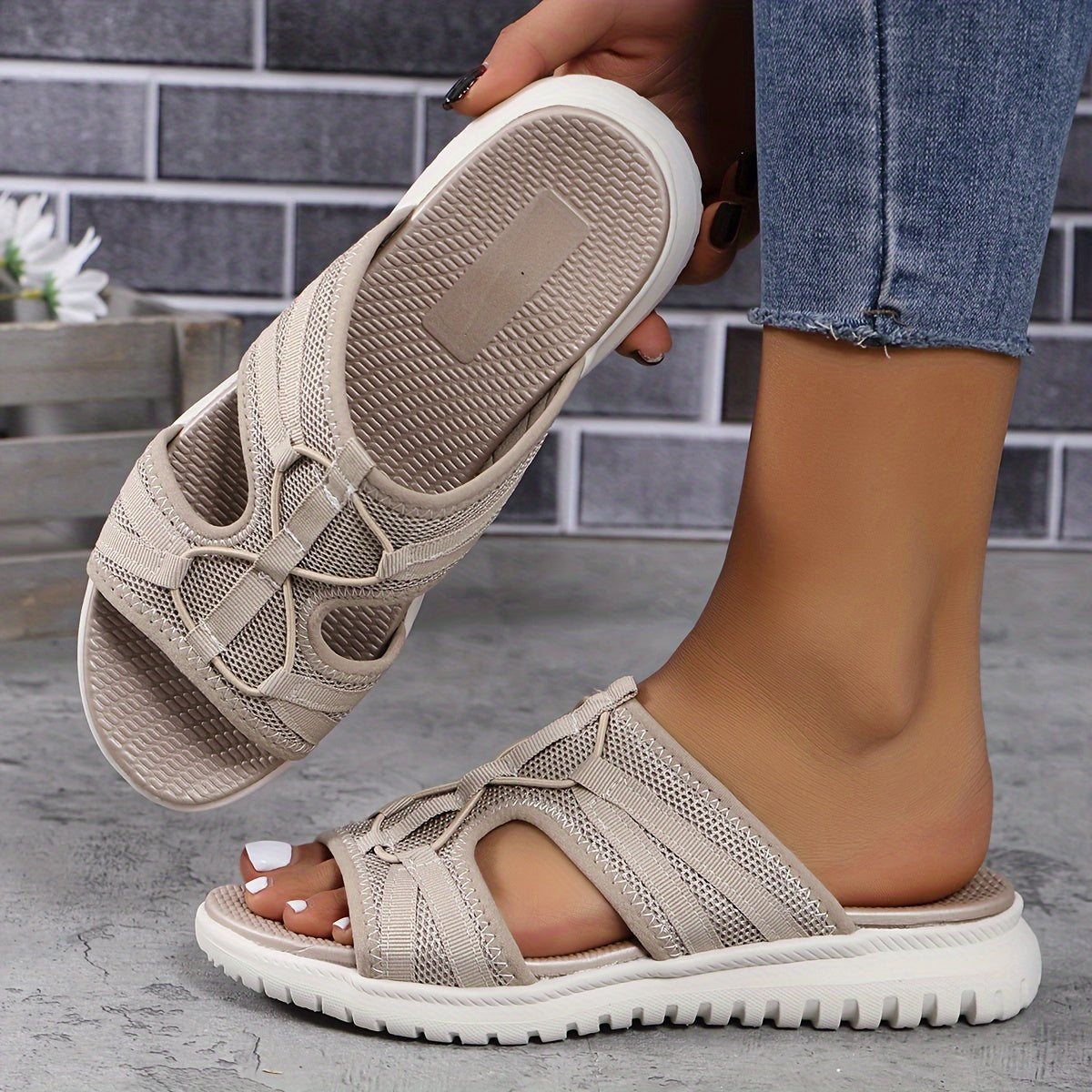 Women's Solid Color Casual Sandals Platform Slip On Wedge Shoes