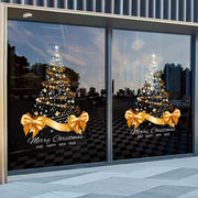Festive Golden Christmas Tree Static Cling Sticker Waterproof PVC Holiday Decor