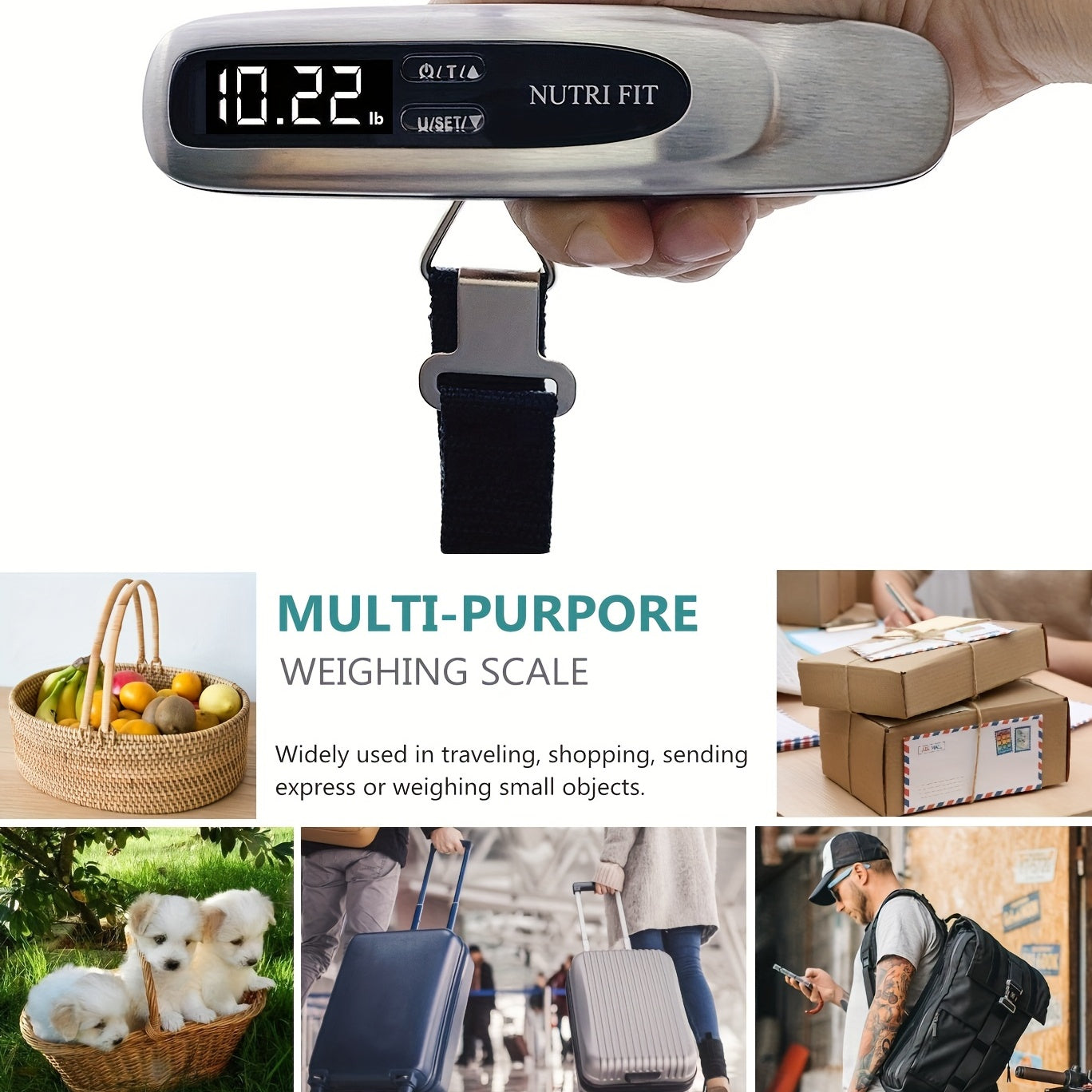 Цифровые весы для багажа с грузоподъемностью 110 фунтов и подсветкой LCD, портативный инструмент для взвешивания багажа во время путешествий