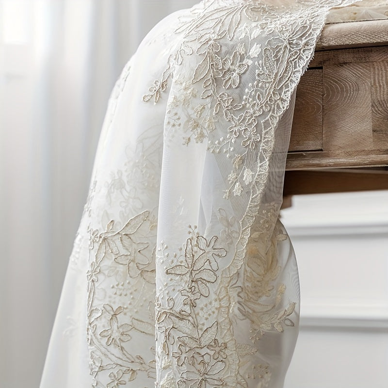 Golden Thread Embroidery Sheer Curtain for Living Room and Bedroom European Style Voile Window Treatment