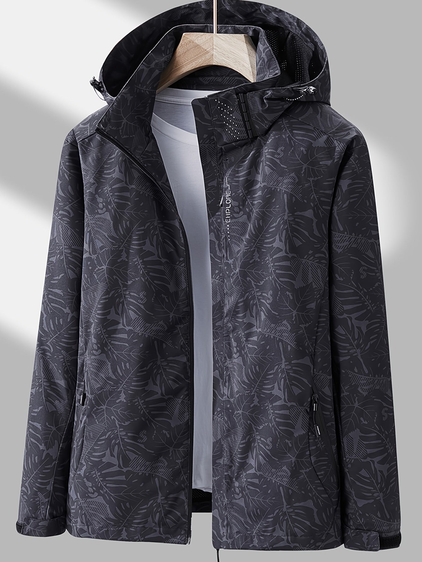 Women's Waterproof Windbreaker Jacket with Zipper Stand Collar and Random Print