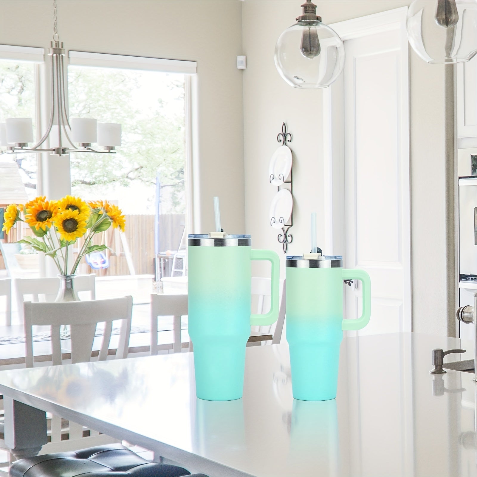 Taza de viaje de acero inoxidable de 30oz con asa y pajilla para bebidas calientes y frías