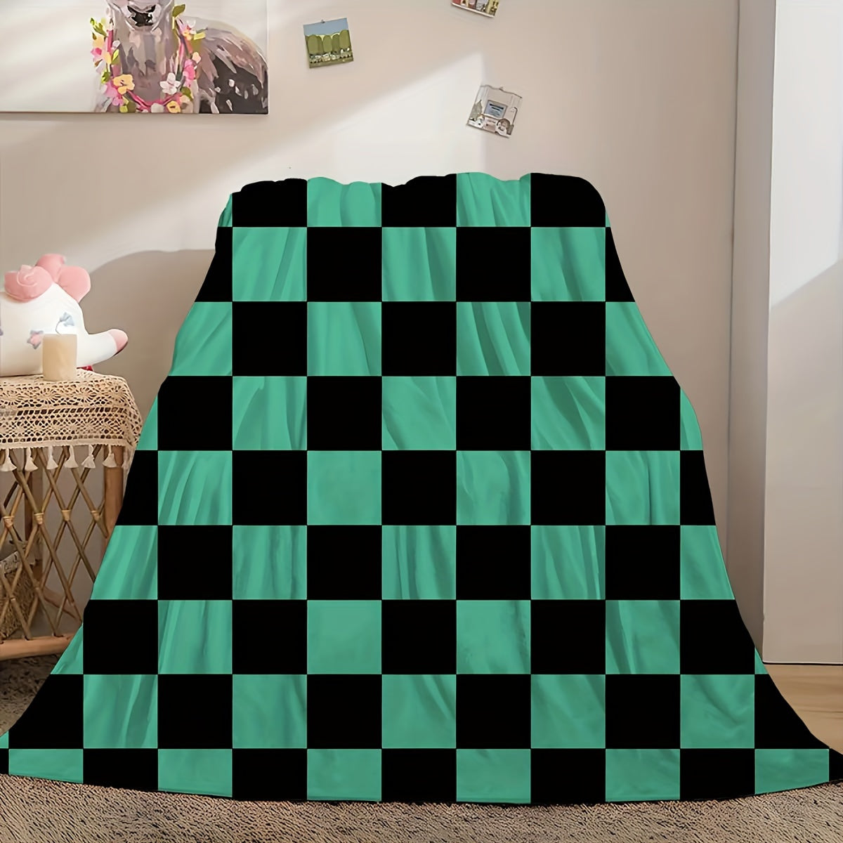 Anime Cartoon Plaid Flannel Blanket Tear-Resistant All-Season Polyester