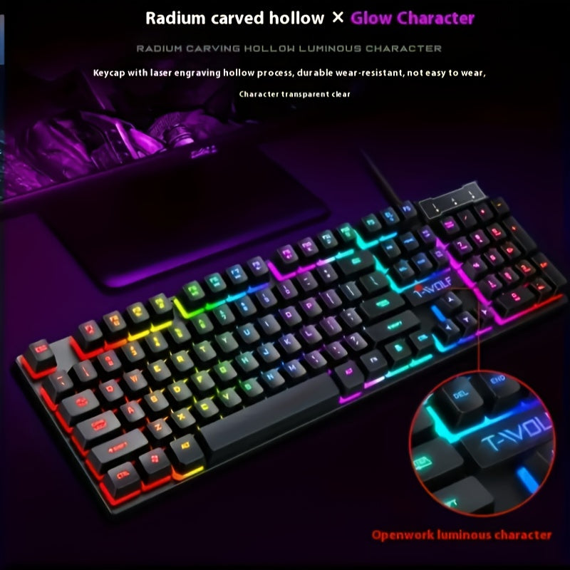 Teclado mecánico para juegos con cable, retroiluminado, ergonómico, negro, con LED para oficina y juegos