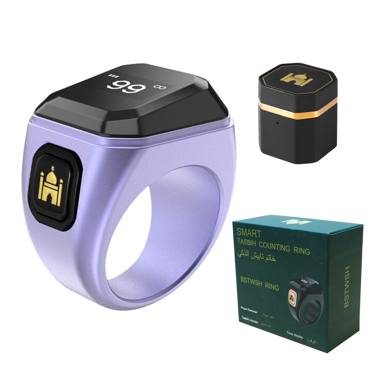 OLED ekranli Aqlli Duoga uzuk, USB bilan quvvatlanadigan, ilova orqali boshqariladigan, zink alloy, uzoq davom etadigan batareya, eslatma ogohlantirishlari, yo'nalish ko'rsatuvchi, hisoblagich, Azon signalizatori, zaryadlash kabeli bilan ta'minlangan &