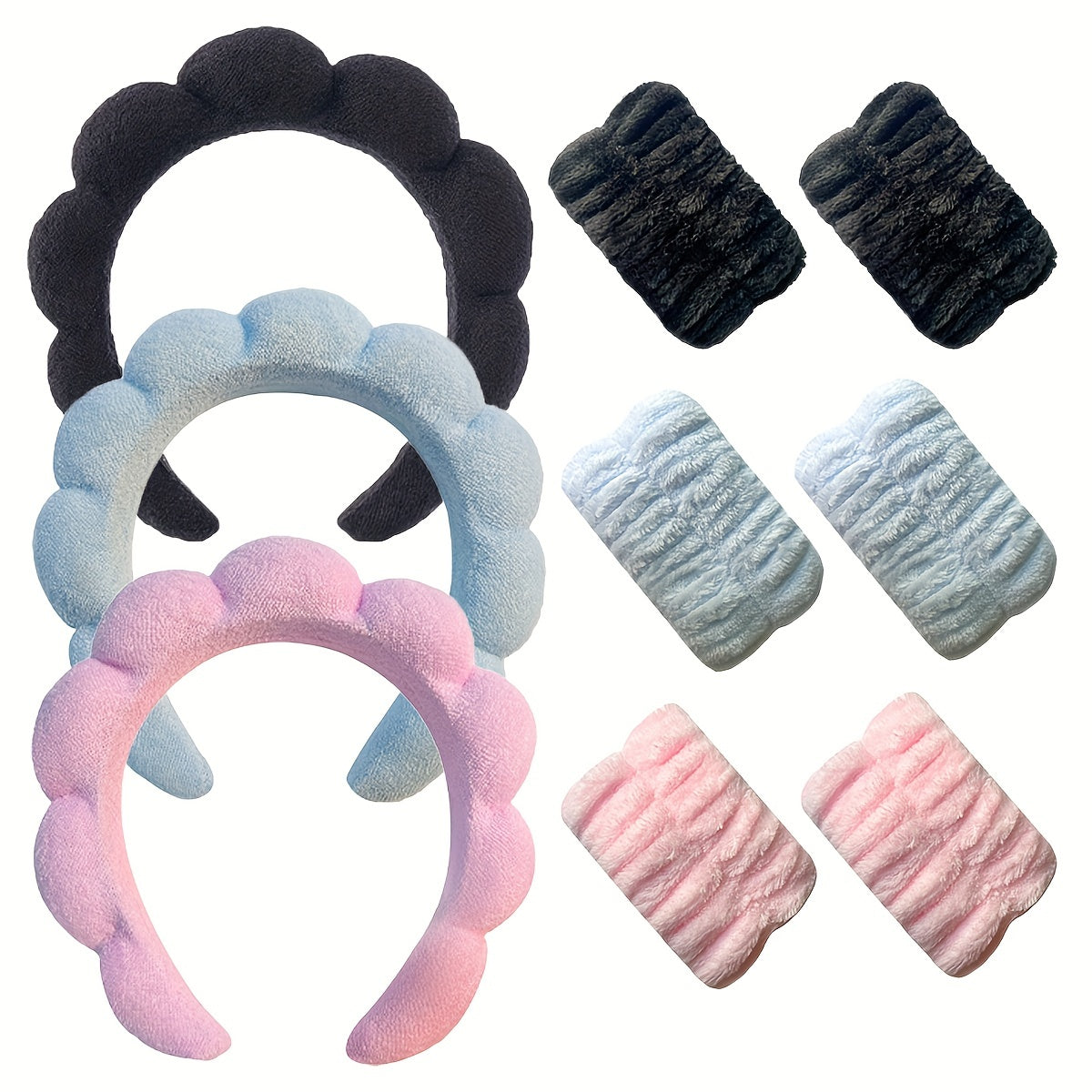 Set of Three Soft Sponge Hair Hoops with Wrist Strap Towels for Skincare and Face Wash