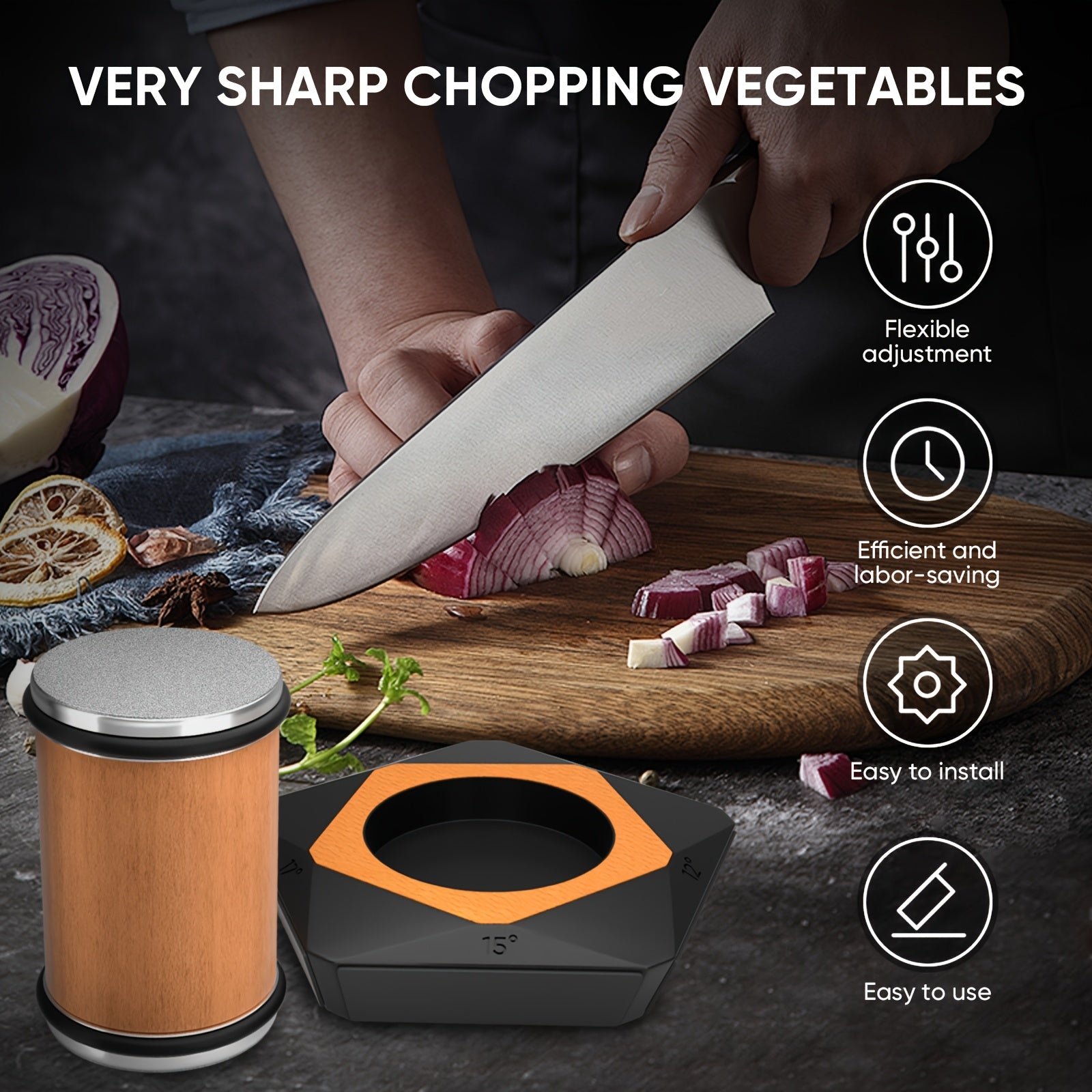 Kit multifuncional de afilador de cortador de cocina con ángulos de 12-21°