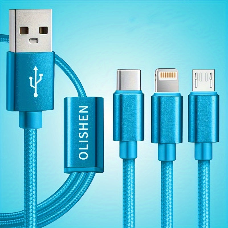 3-in-1 Nylon Braided USB Charging Cable for iPhone Micro USB Type-C Fast Data Sync