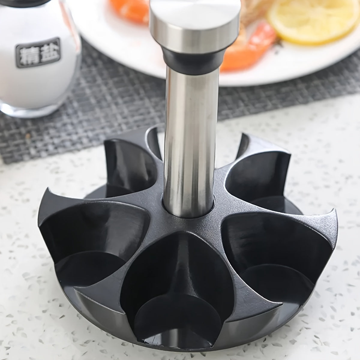 7-Piece Glass Spice Jar Set with Rotating Organizer Salt Pepper Sugar Shakers Kitchen Storage