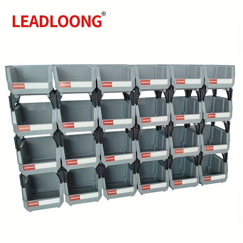 Set of 6 Gray Plastic Storage Bins for Garage Tools and Car Accessories 13.5x10.5x7.6cm