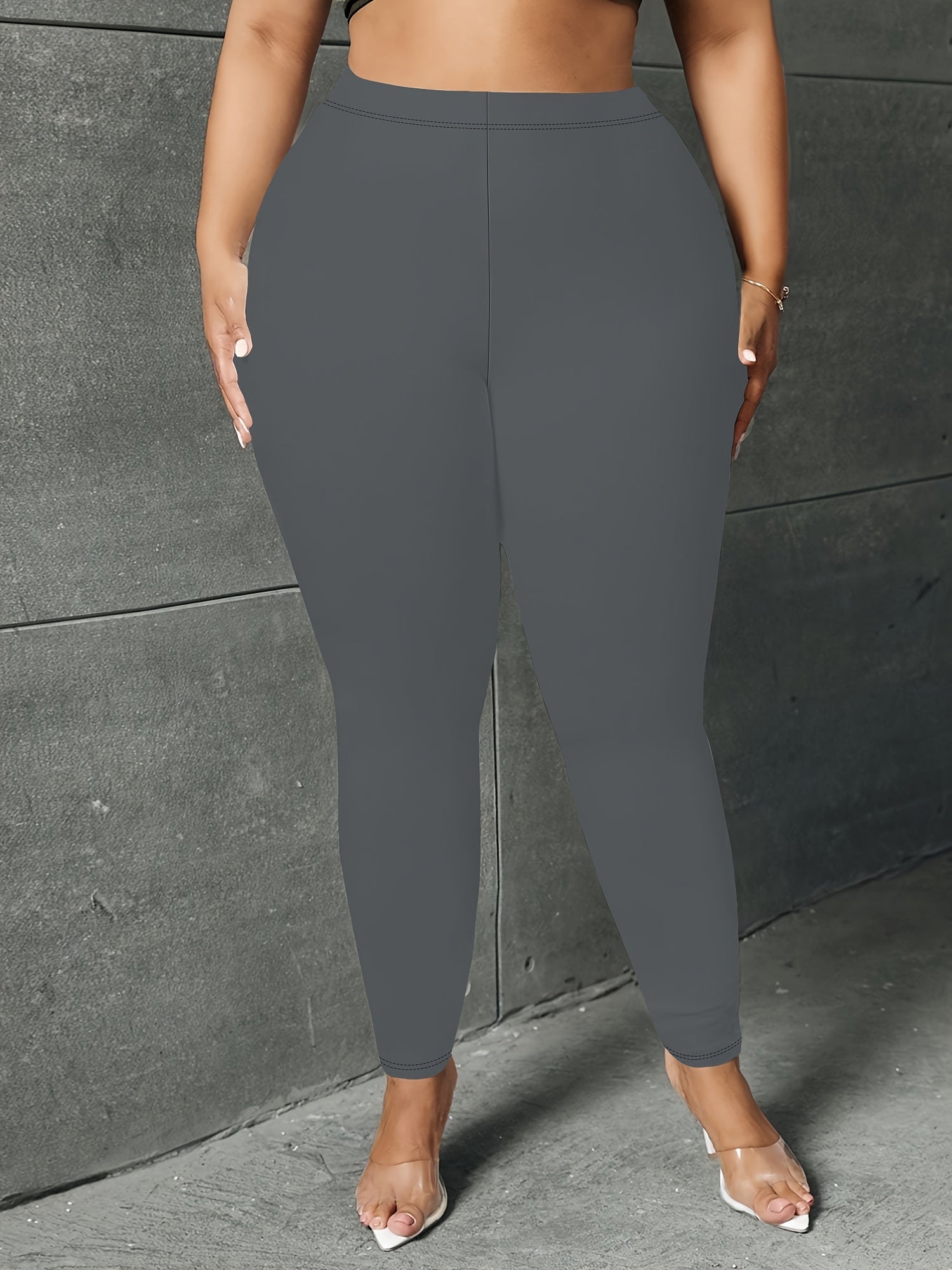 Plus Size Women's Solid Color Skinny Leggings 3 Pack High Waist Stretch