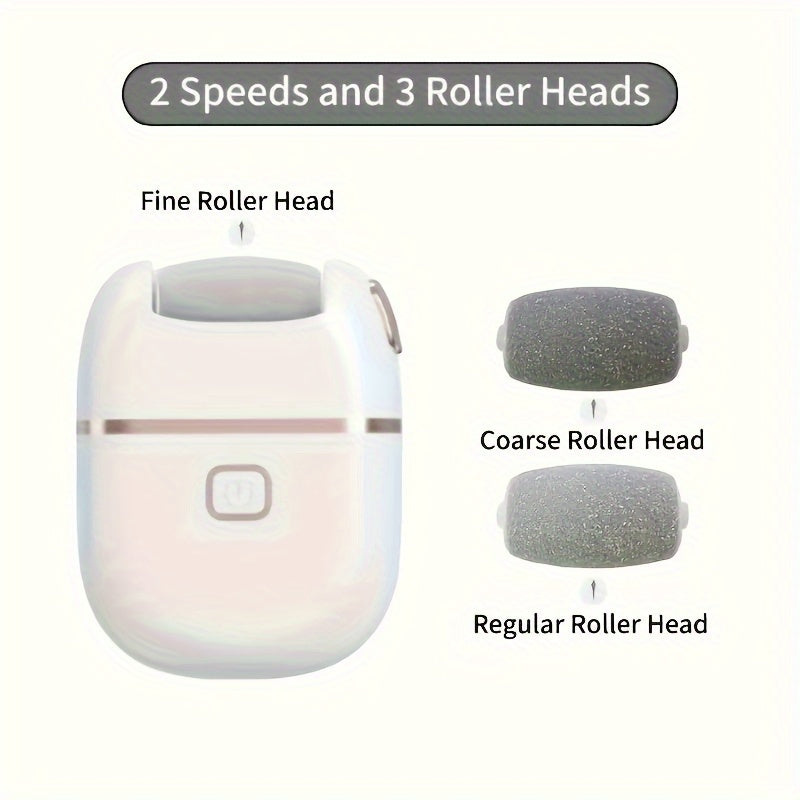 Rechargeable Electric Foot Grinder with 3 Replaceable Heads for Exfoliation and Dry Skin Care
