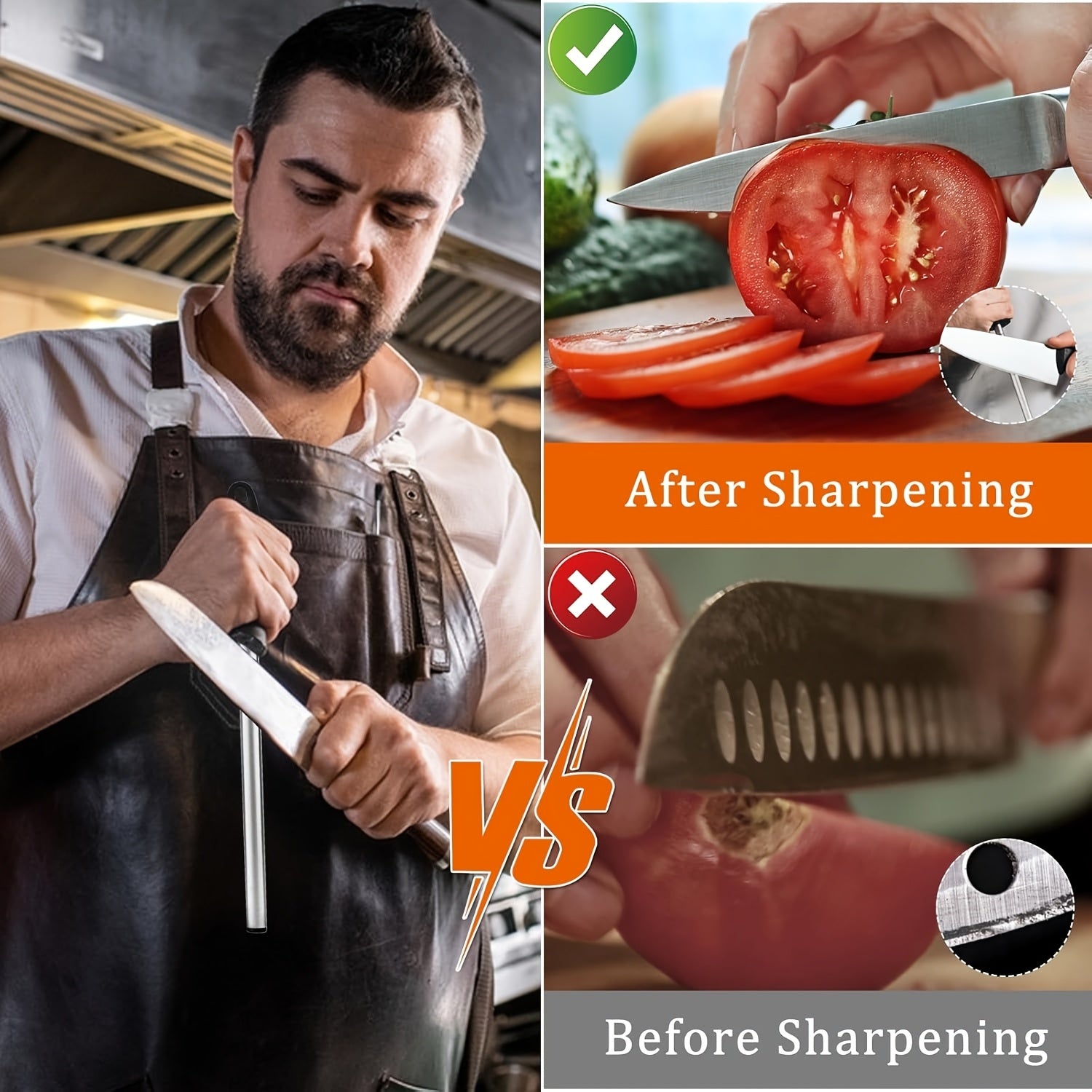 8-Inch Diamond Coated Knife Sharpening Steel with Black Handle for Kitchen Knives