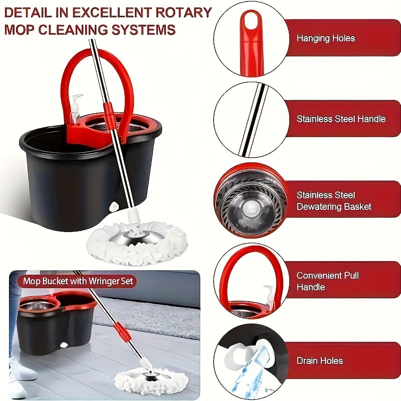 360° Rotating Mop and Bucket Set with Microfiber Heads for Wet and Dry Cleaning